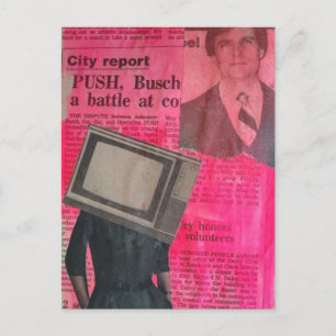 Carte Postale Femme avec collage de tête de télévision vintage s