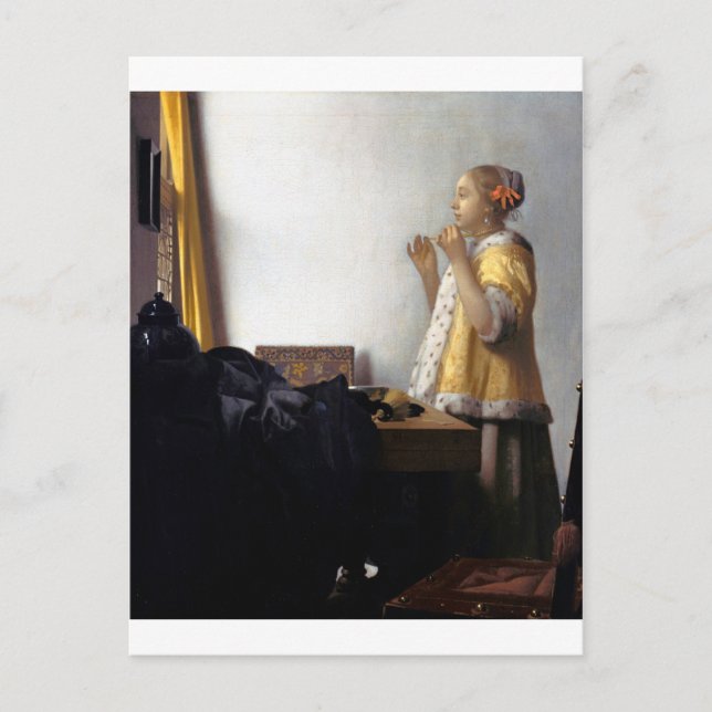 Carte Postale Femme avec collier de perles, Johannes Vermeer (Devant)
