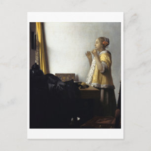 Carte Postale Femme avec collier de perles par Johannes Vermeer