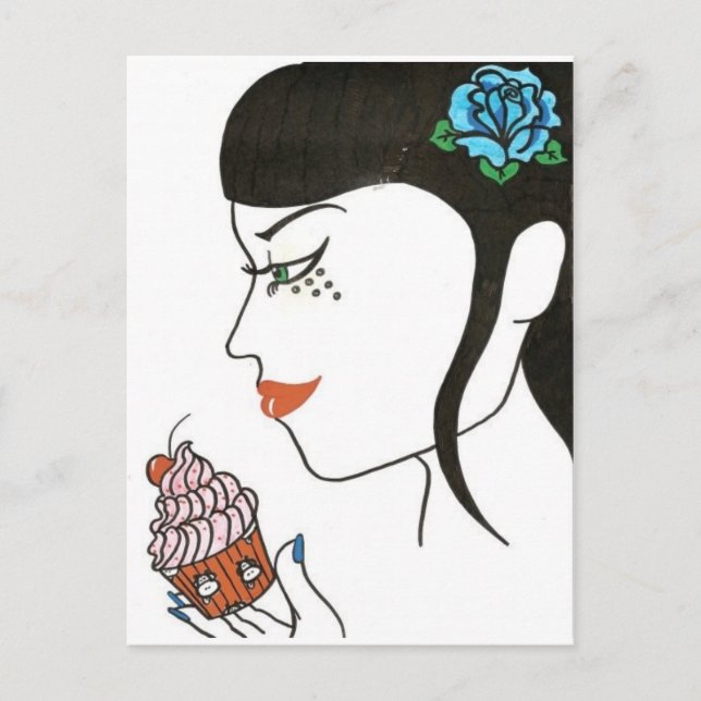 Carte Postale Femme avec Cupcake (Devant)