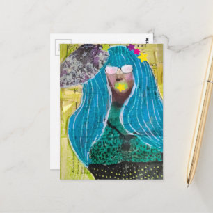 Carte Postale Femme avec des étoiles dans ses cheveux Collage de