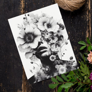 Carte Postale Femme avec des fleurs à l'esprit, œuvre d'art numé