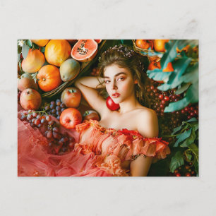 Carte Postale Femme avec des fruits et des fleurs de style portr