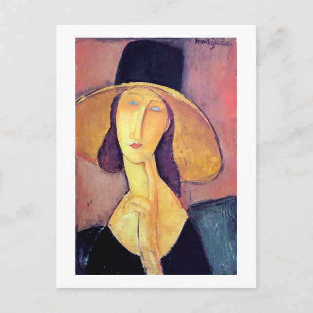 Carte Postale Femme avec grand Casquette, Modigliani (Devant)