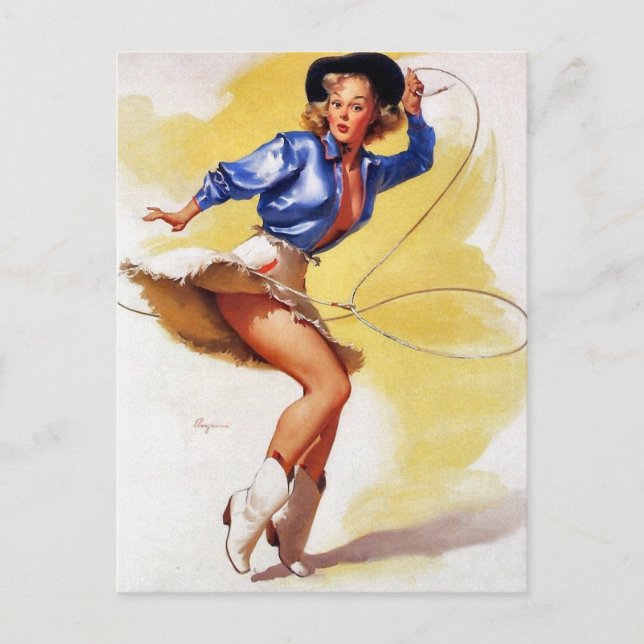 Carte Postale Femme avec Lasso Pin Up (Devant)