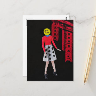 Carte Postale Femme avec le cercle jaune pour une tête surréalis