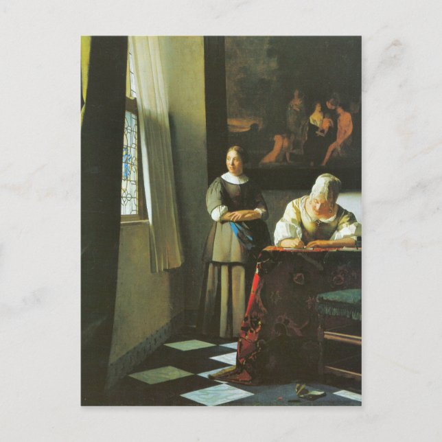 Carte Postale Femme avec messager par Johannes Vermeer (Devant)