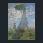 Carte Postale Femme avec parasol - Madame Monet et son fils<br><div class="desc">Claude Monet, 1875 en plein air peinture à l'huile sur toile représente Claude Monet femme Camille avec un parasol, debout sur une colline verte herbacée avec un ciel bleu nuageux en arrière - plan, lors d'une journée ventée en été chic boho clair bohème chic décoration d'art moderne classique historique moderne...</div>
