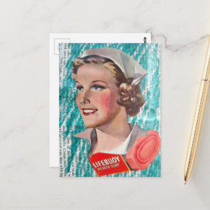 Carte Postale Femme avec savon de santé issu du collage de l'ère