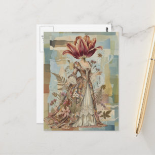 Carte Postale Femme avec tulipe pour tête Collage