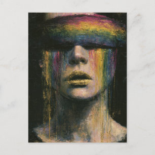 Carte Postale Femme avec un bandeau arc-en-ciel