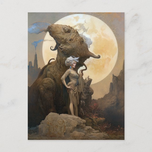 Carte Postale Femme avec un étrange monstre Imaginaire science-f (Devant)