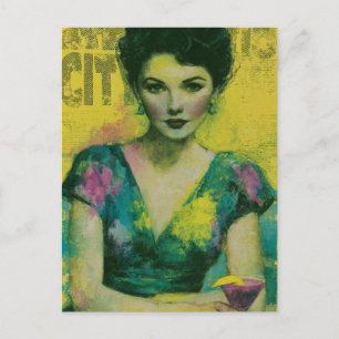 Carte Postale Femme avec une boisson