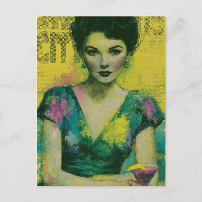 Carte Postale Femme avec une boisson (Devant)