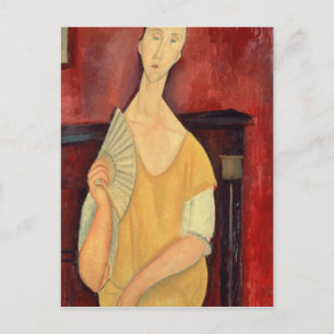 Carte Postale Femme avec ventilateur 1919