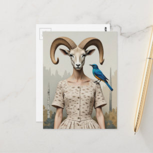 Carte Postale Femme Bighorn Sheep dans une mode de robe en écorc