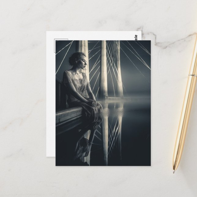 Carte Postale Femme blanche noire au pont Double exposition (Devant/Arrière en situation)