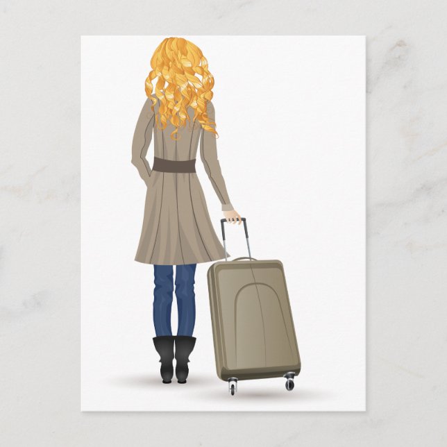 Carte Postale Femme blonde avec valise (Devant)
