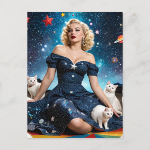 Carte Postale Femme blonde et chats