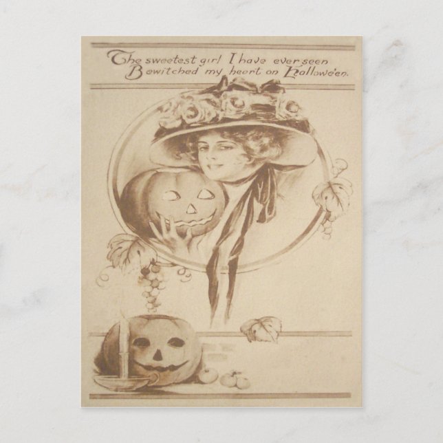 Carte Postale Femme Bougie Feuille Lanterne de Jack (Devant)