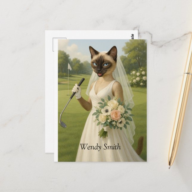 Carte Postale Femme Chat de Golf golfeuse pour Enterrement de Vi (Devant/Arrière en situation)