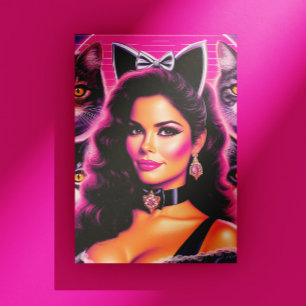 Carte Postale Femme Chat Rétrowave 80s