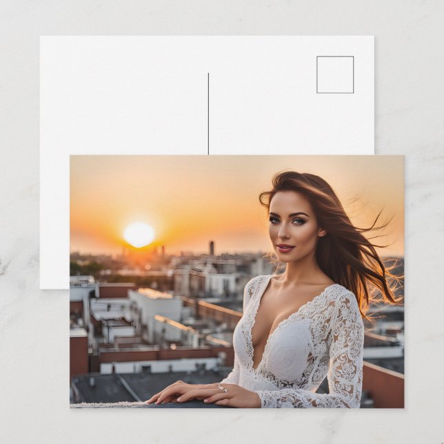 Carte Postale Femme chaude sur le toit (Devant / Derrière)