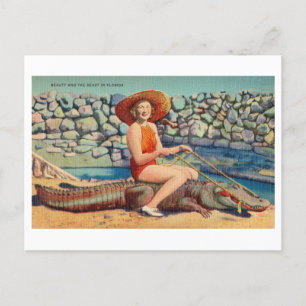 Carte Postale Femme chevauchant un alligator Vintage Floride Voy