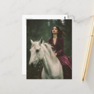 Carte Postale Femme chevauchant un Cheval gris en robe Pas de Br