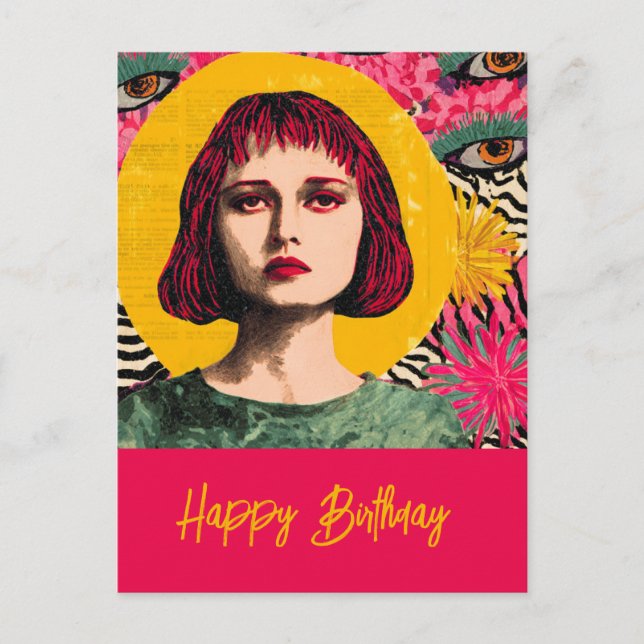 Carte postale femme Collage mixte Joyeux Anniversa (Devant)