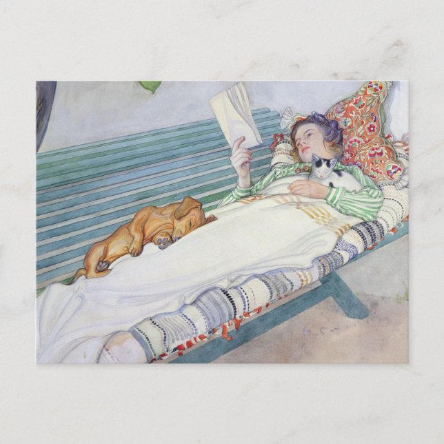 Carte Postale Femme Couchée Sur Un Banc 1913 Par Carl Larsson (Devant)
