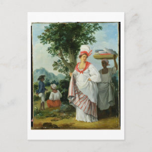 Carte Postale Femme créole antillaise avec son serveuse noire, c