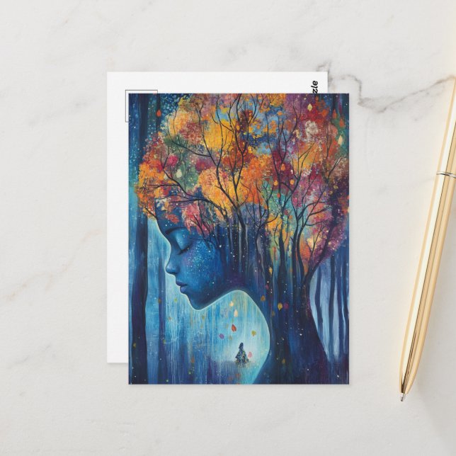 Carte Postale Femme dans les arbres (Devant/Arrière en situation)
