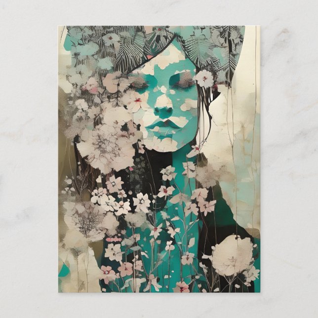Carte Postale Femme dans les Fleurs Abstrait (Devant)