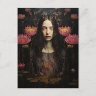 Carte Postale Femme dans l'étang Lotus