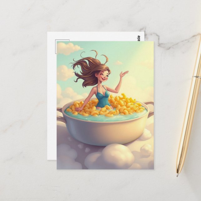 Carte Postale femme dans un bassin de plat à gratin (Devant/Arrière en situation)
