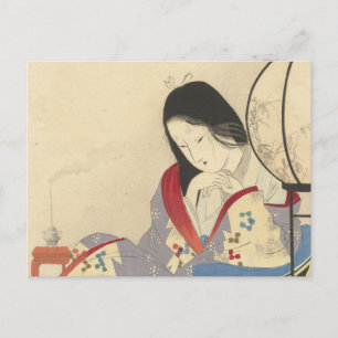 Carte Postale Femme dans un intérieur par une lampe 1890-1908