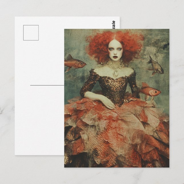 Carte Postale Femme dans une robe à écailles de poisson Mode (Devant / Derrière)