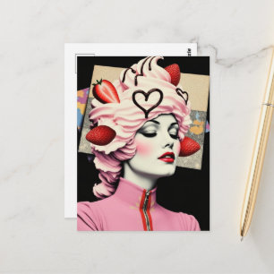 Carte Postale Femme de collage de dessert aux fraises