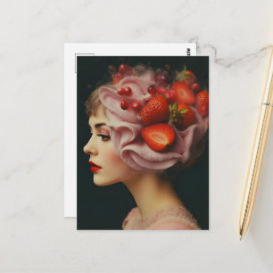 Carte Postale Femme de dessert aux fraises