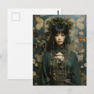 Carte Postale Femme de fantaisie et papillons Art IA