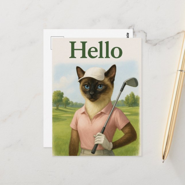 Carte Postale Femme de golf avec Hello Text sur Green (Devant/Arrière en situation)