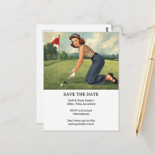 Carte Postale Femme de golf est en train de jouer au golf sur le