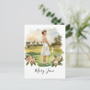 Carte Postale Femme de golf golfeuse sur parcours de golf Mariag