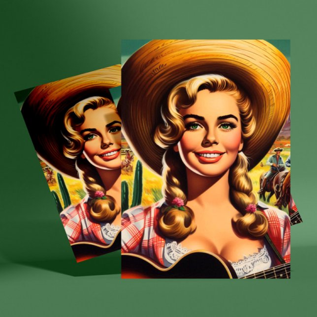 Carte Postale Femme de la ferme rétro mignonne (Créateur téléchargé)