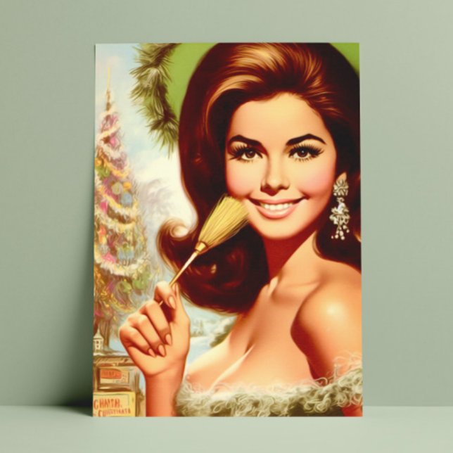 Carte Postale Femme de Noël Retro Belle (Créateur téléchargé)
