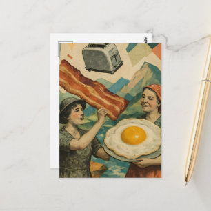 Carte Postale Femme de petit déjeuner surréaliste Bacon et œufs 