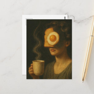 Carte Postale Femme de petit-déjeuner surréaliste Toast Œuf et C