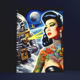 Carte Postale Femme de science-fiction rétro
