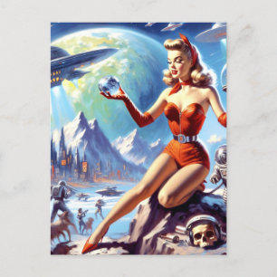 Carte Postale Femme de science-fiction Vintage des années 1950
